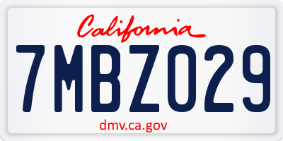 CA license plate 7MBZ029