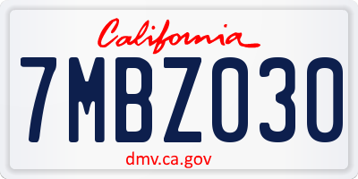 CA license plate 7MBZ030