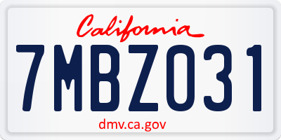CA license plate 7MBZ031