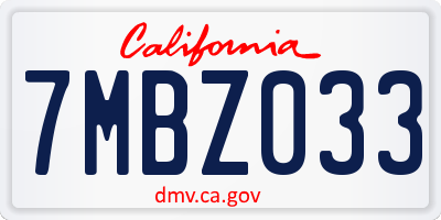 CA license plate 7MBZ033