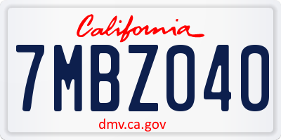 CA license plate 7MBZ040
