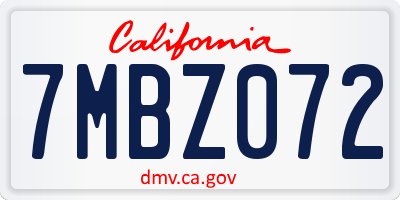 CA license plate 7MBZ072