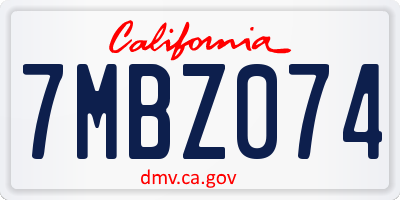 CA license plate 7MBZ074