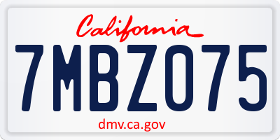 CA license plate 7MBZ075