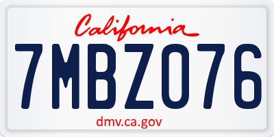 CA license plate 7MBZ076