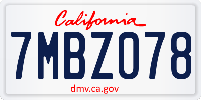 CA license plate 7MBZ078