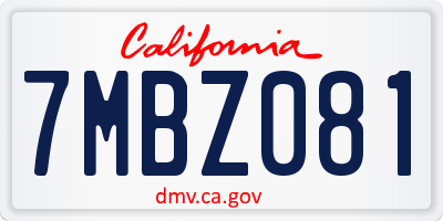 CA license plate 7MBZ081