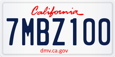 CA license plate 7MBZ100