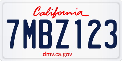 CA license plate 7MBZ123