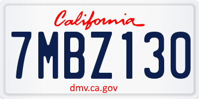 CA license plate 7MBZ130