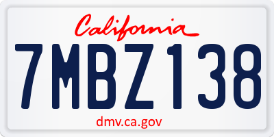 CA license plate 7MBZ138