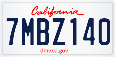 CA license plate 7MBZ140