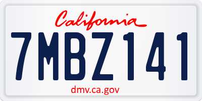 CA license plate 7MBZ141