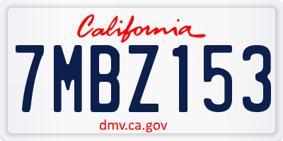 CA license plate 7MBZ153