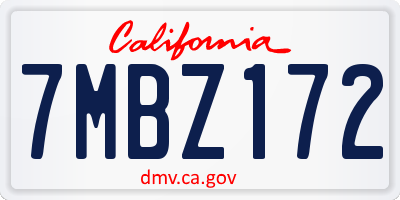 CA license plate 7MBZ172