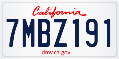 CA license plate 7MBZ191