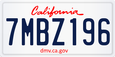 CA license plate 7MBZ196