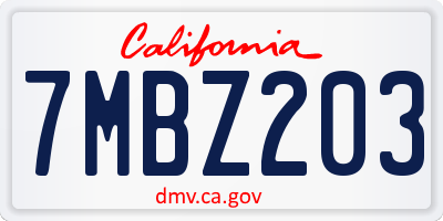 CA license plate 7MBZ203