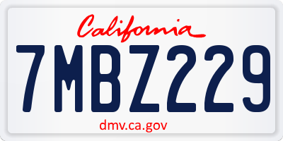 CA license plate 7MBZ229