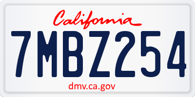 CA license plate 7MBZ254