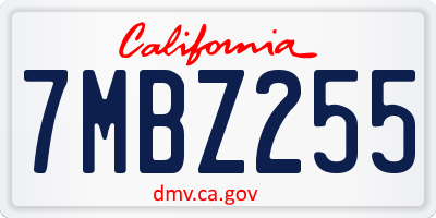 CA license plate 7MBZ255