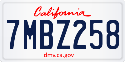 CA license plate 7MBZ258