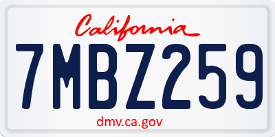 CA license plate 7MBZ259