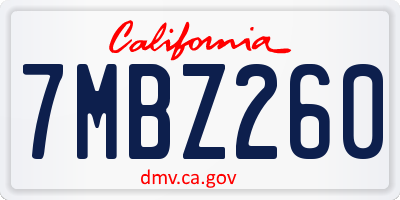 CA license plate 7MBZ260