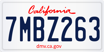 CA license plate 7MBZ263