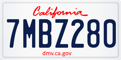 CA license plate 7MBZ280