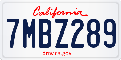 CA license plate 7MBZ289