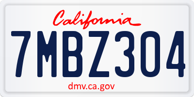 CA license plate 7MBZ304