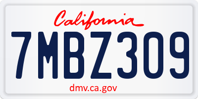 CA license plate 7MBZ309