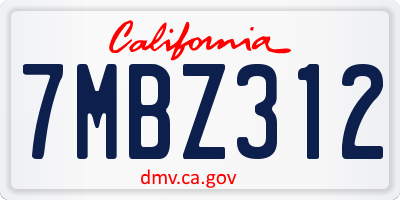 CA license plate 7MBZ312