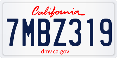 CA license plate 7MBZ319