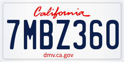 CA license plate 7MBZ360