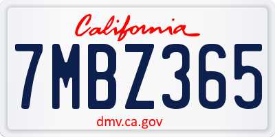 CA license plate 7MBZ365