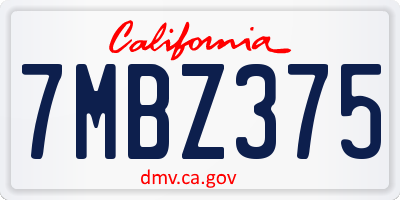 CA license plate 7MBZ375