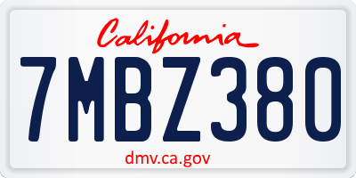CA license plate 7MBZ380