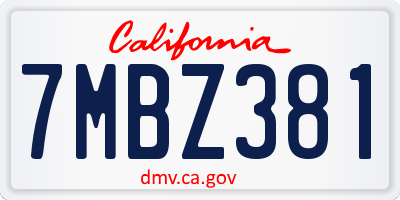 CA license plate 7MBZ381