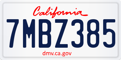 CA license plate 7MBZ385