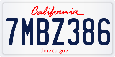 CA license plate 7MBZ386