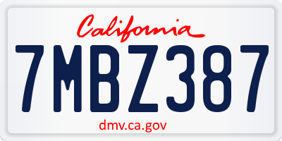 CA license plate 7MBZ387