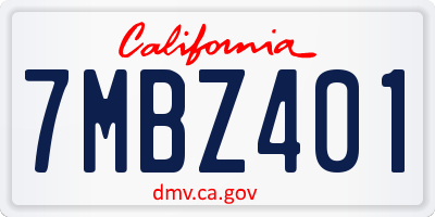 CA license plate 7MBZ401