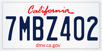 CA license plate 7MBZ402