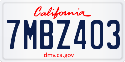 CA license plate 7MBZ403