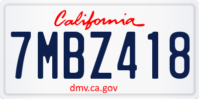 CA license plate 7MBZ418