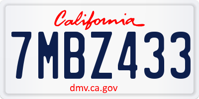 CA license plate 7MBZ433