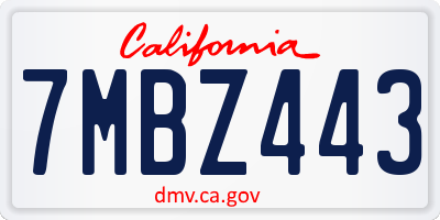 CA license plate 7MBZ443