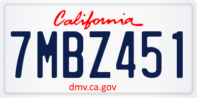 CA license plate 7MBZ451